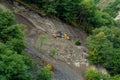 Repair of dirt road in the mountains of Upper Khevsureti, Georgia Royalty Free Stock Photo