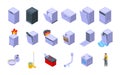 Repair dishwasher icons set isometric vector. Heating plumber