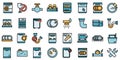 Repair dishwasher icons set line color vector