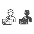 Repair engineer line and glyph icon. Worker man vector illustration isolated on white. Workman and spanner outline style Royalty Free Stock Photo