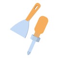 Repair equipment icon isometric vector. Screwdriver tool and putty knife icon