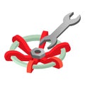 Repair equipment icon isometric vector. Shutoff valve spanner and metal nut icon