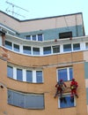 Repair of a facade of a house by the industrial climbers