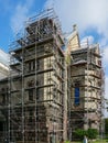 Repair of the facade and roof of an old Lutheran stone church using complicated shaped scaffolding