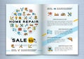 Repair House Brochure, Renovation Home template flyer. Thin line art design, Vector illustration