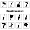 Repair icons set. Vector symbols repair. Construction tools silhouettes