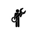 Repair illustration, icons man with wrench, isolated pictogram