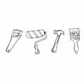 Repair instruments doodle icons set in vector. Hand drawn repair equipments icons collection. Collection of doodle construction Royalty Free Stock Photo