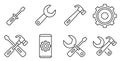 Repair line icon set. Screwdriver, Wrench, Hammer. phone service. vector