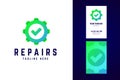 Repair logo and business card template. Gear sign with check mar