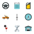 Repair machine icons set, flat style