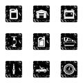 Repair machine icons set, grunge style