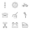 Repair machine icons set, outline style