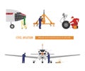 Repair and maintenance of aircraft. Engineers repairing airplane. Industrial drawing. Plane hangar