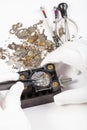 Repair of mechanic watch with spare parts Royalty Free Stock Photo