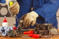 Repair of parts car engine in workshop Royalty Free Stock Photo