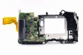 Repair parts inside dslr camera on white background isolated. Royalty Free Stock Photo