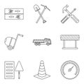 Repair pedestrian zone icons set, outline style