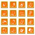 Repair phones fix icons set orange square vector