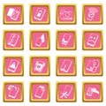 Repair phones fix icons set pink square vector