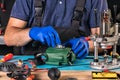 Repair of power tools in the service center Royalty Free Stock Photo