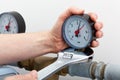 Repair of a pressure gauge Royalty Free Stock Photo