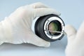 Repair process of dslr lens. Royalty Free Stock Photo