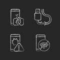 Repair related chalk white icons set on dark background