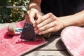 Repair and renovation of skateboarding elements in the home workshop Royalty Free Stock Photo