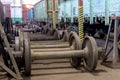 Repair and restoration of the train wagon maintenance wheels with train stations Royalty Free Stock Photo