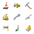 Repair road tools icons set, cartoon style Royalty Free Stock Photo
