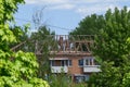 Repair of the roof and ceilings on an old five-story Soviet building in Russia