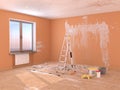 Repair in the room. Painting and plastering of walls