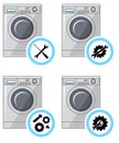 Repair service concept. Simple icons set: wrench, screwdriver, hammer and gear. Mending of refrigerators. Vector illustration.