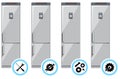 Repair service concept. Simple icons set: wrench, screwdriver, hammer and gear. Mending of refrigerators. Vector