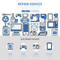 Repair service electronic home appliances flat line art icons