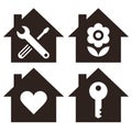 Repair Service, Flower House, House icon and Key Service Icon