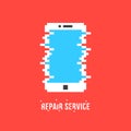 Repair service logotype with white pixel phone