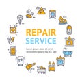 Repair Service Round Design Template Thin Line Icon Concept. Vector