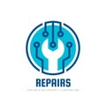 Repair service vector logo template concept illustration. Wrench symbol. Abstract technology electronic sign. Design element