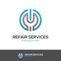 Repair services logo with wrench and power button