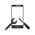 Repair of the smartphone. Simple icon. Smartphone with wrench and screwdriver