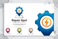 Repair spot electric vector logo with simple concept , creative illustration of icon Gear , electric , and pin map as a symbol off Royalty Free Stock Photo