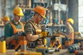 A repair team is focused on their tasks, using various tools and materials to complete their work efficiently at the job Royalty Free Stock Photo