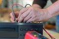Repair of television video equipment. Home theater diagnostics Royalty Free Stock Photo