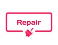 Repair template dialog bubble in flat style on white. Stamp with paint roller icon for various word of plot. Vector Royalty Free Stock Photo