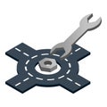 Repair tool icon isometric vector. Stainless steel wrench and metal nut icon