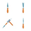 Repair tool icons set cartoon vector. Metal hammer and chisel
