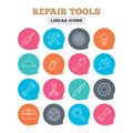 Repair tools icons. Hammer with wrench key.