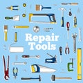 Repair tools icons set in cartoon style. Royalty Free Stock Photo